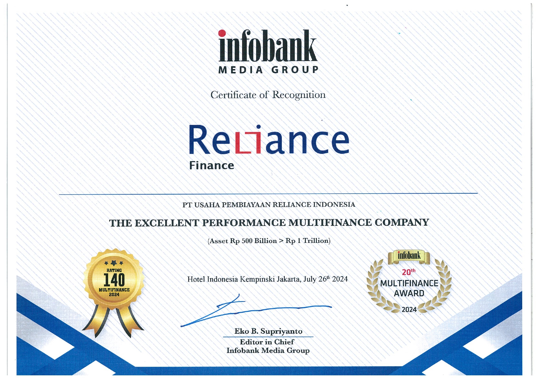 The Execellent Performance Multifinance Company (asset Rp 500 billion > Rp 1 trilion) by Infobank 